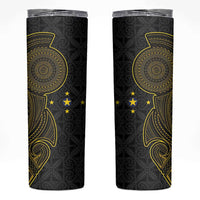 Niue Polynesian Hiapo Tattoo Art Skinny Tumbler Half Style Black Gold Color - Polynesian Pride