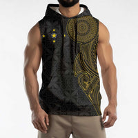 Niue Polynesian Hiapo Tattoo Art Sleeveless Hoodie Half Style Black Gold Color - Polynesian Pride