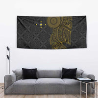 Niue Polynesian Hiapo Tattoo Art Tapestry Half Style Black Gold Color - Polynesian Pride
