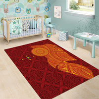 Niue Polynesian Hiapo Tattoo Art Area Rug Half Style Red Yellow Color - Polynesian Pride