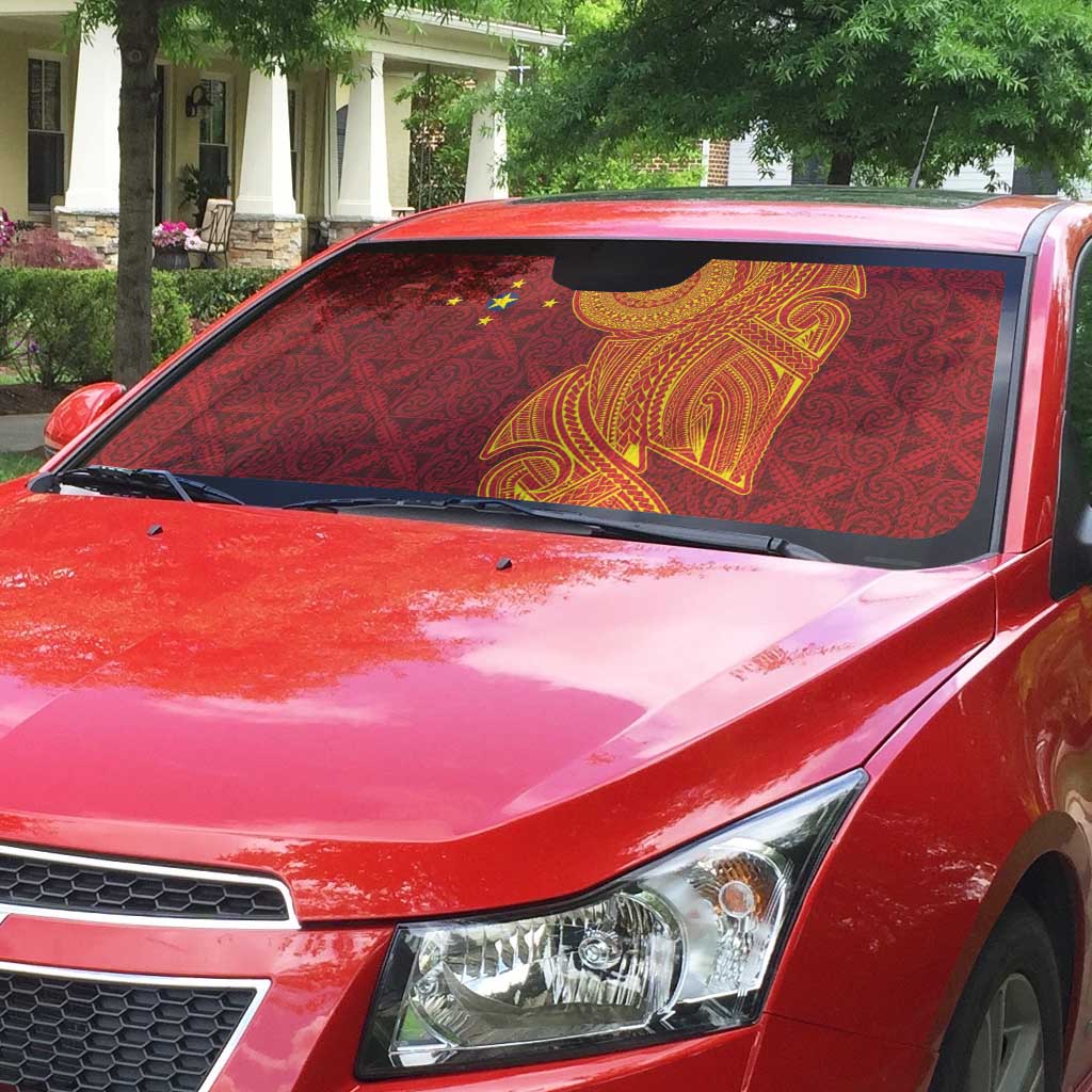 Niue Polynesian Hiapo Tattoo Art Auto Sun Shade Half Style Red Yellow Color - Polynesian Pride