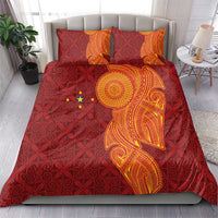Niue Polynesian Hiapo Tattoo Art Bedding Set Half Style Red Yellow Color - Polynesian Pride
