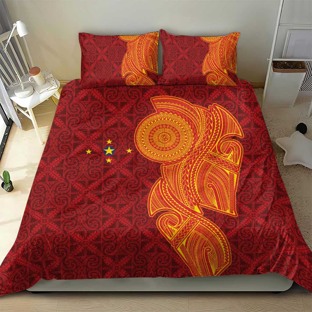 Niue Polynesian Hiapo Tattoo Art Bedding Set Half Style Red Yellow Color - Polynesian Pride