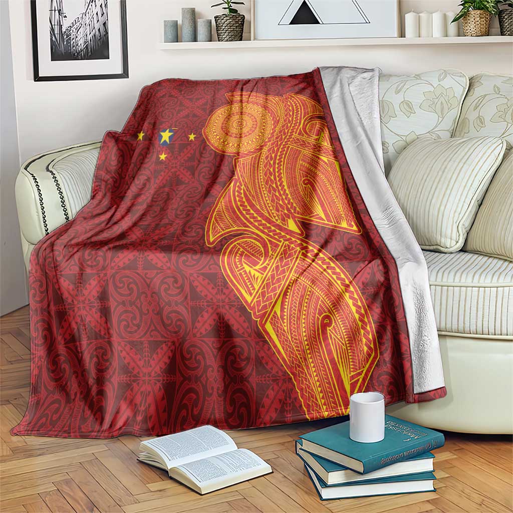 Niue Polynesian Hiapo Tattoo Art Blanket Half Style Red Yellow Color - Polynesian Pride