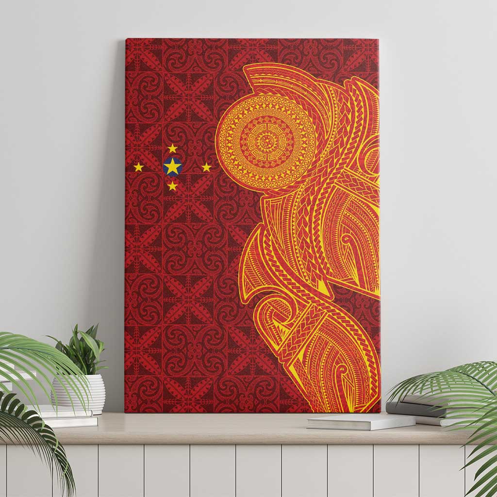 Niue Polynesian Hiapo Tattoo Art Canvas Wall Art Half Style Red Yellow Color - Polynesian Pride