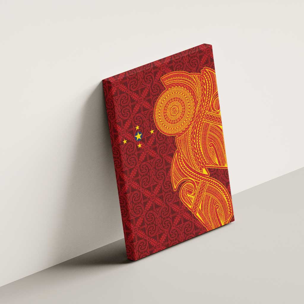 Niue Polynesian Hiapo Tattoo Art Canvas Wall Art Half Style Red Yellow Color - Polynesian Pride