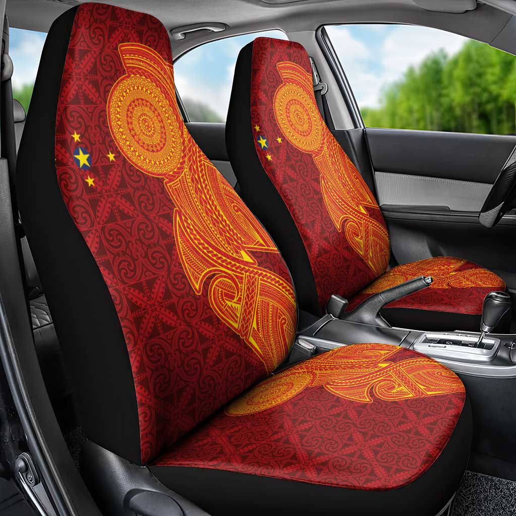 Niue Polynesian Hiapo Tattoo Art Car Seat Cover Half Style Red Yellow Color - Polynesian Pride