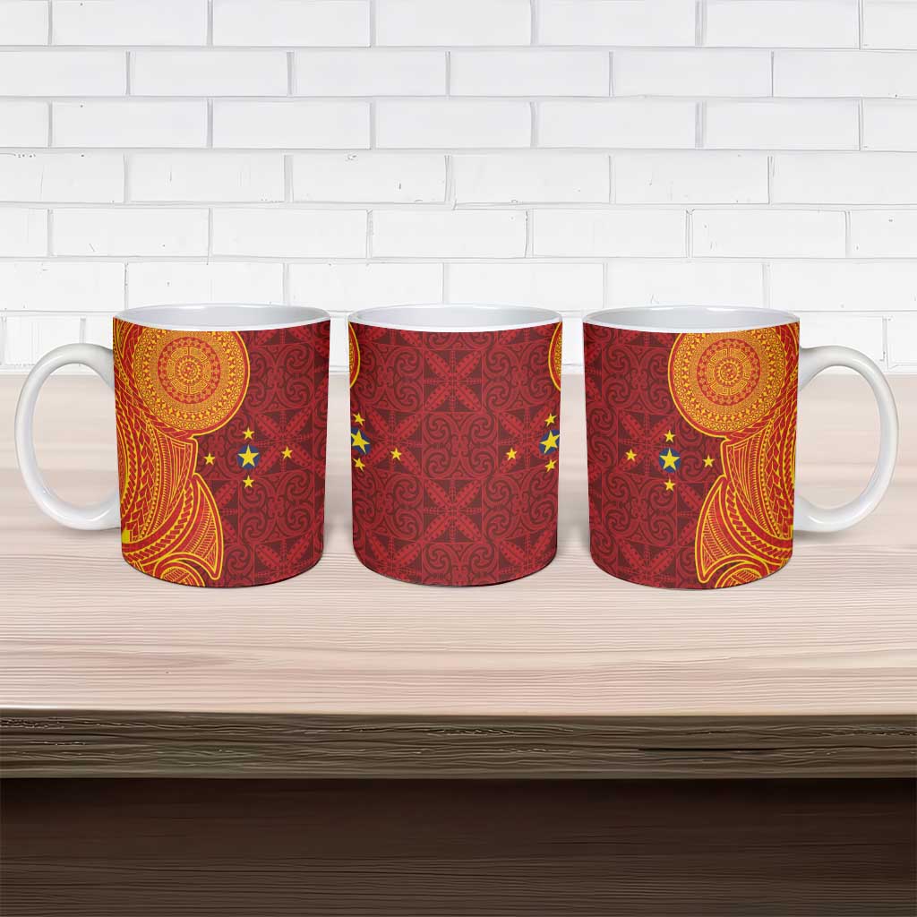 Niue Polynesian Hiapo Tattoo Art Ceramic Mug Half Style Red Yellow Color - Polynesian Pride
