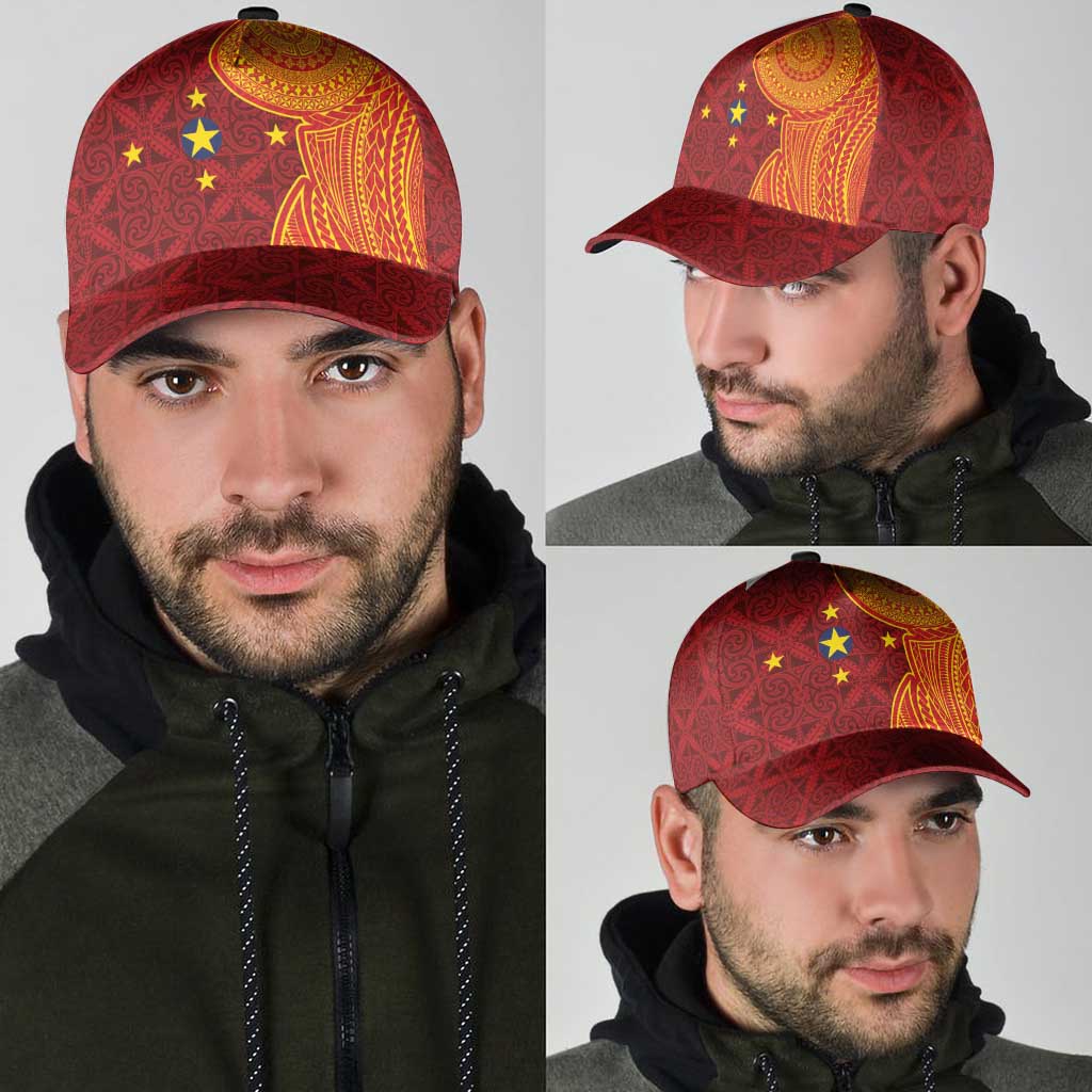 Niue Polynesian Hiapo Tattoo Art Classic Cap Half Style Red Yellow Color - Polynesian Pride
