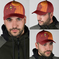 Niue Polynesian Hiapo Tattoo Art Classic Cap Half Style Red Yellow Color - Polynesian Pride