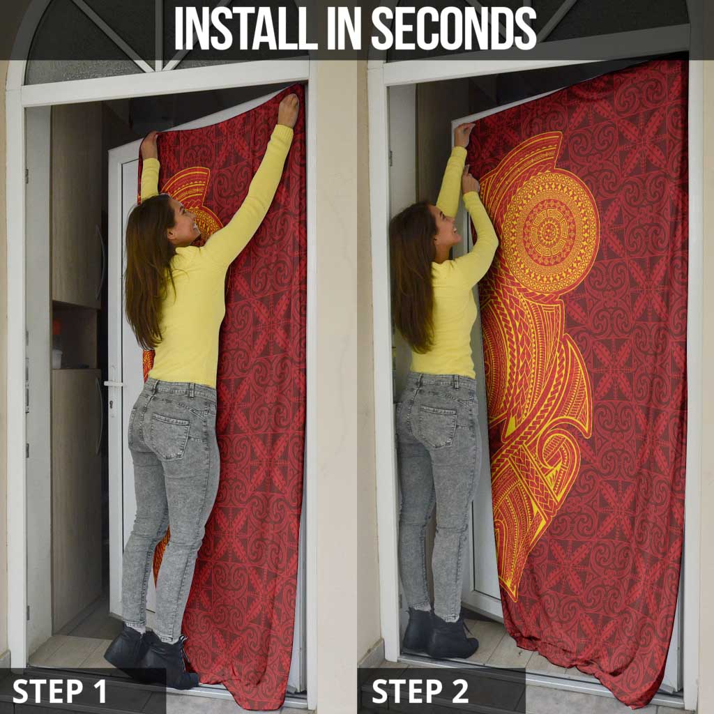 Niue Polynesian Hiapo Tattoo Art Door Cover Half Style Red Yellow Color - Polynesian Pride