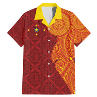 Niue Polynesian Hiapo Tattoo Art Family Matching Mermaid Dress and Hawaiian Shirt Half Style Red Yellow Color - Polynesian Pride