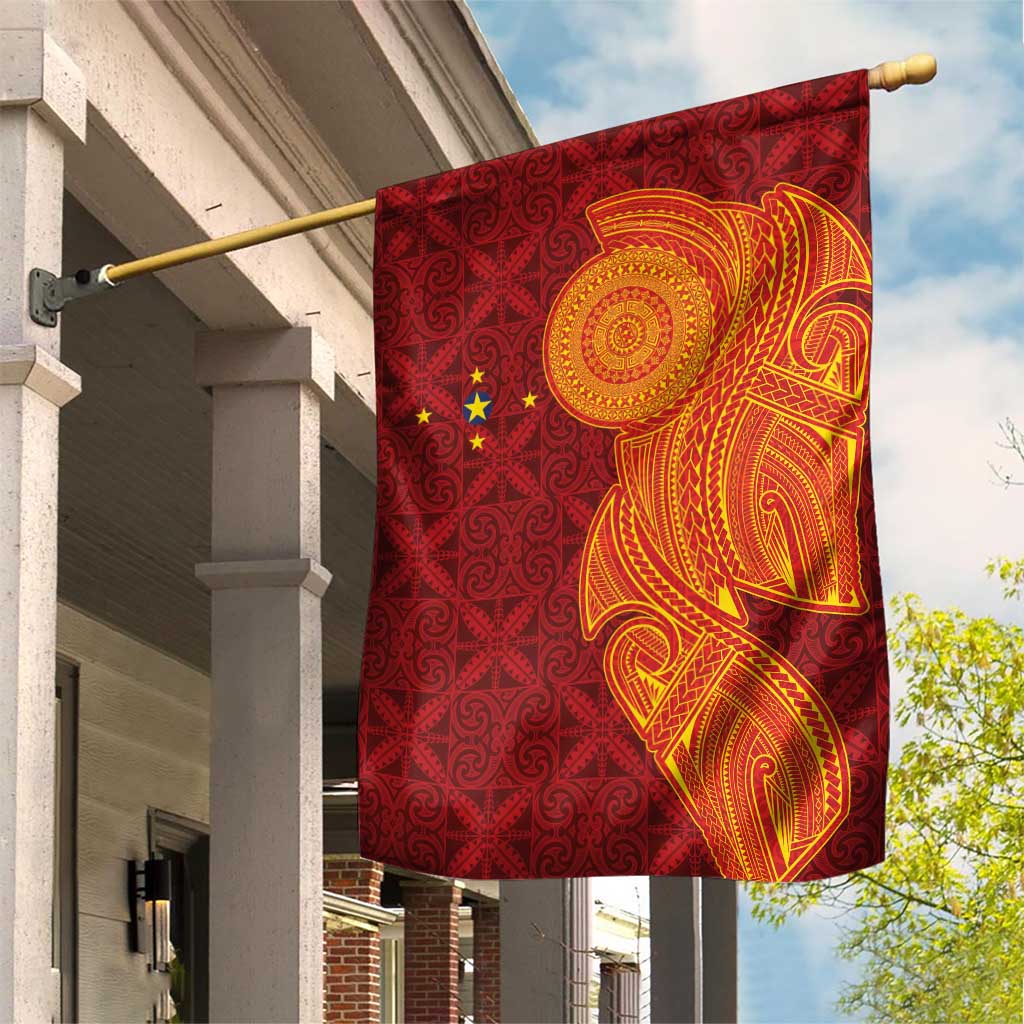Niue Polynesian Hiapo Tattoo Art Garden Flag Half Style Red Yellow Color LT03 House Flag Red - Polynesian Pride