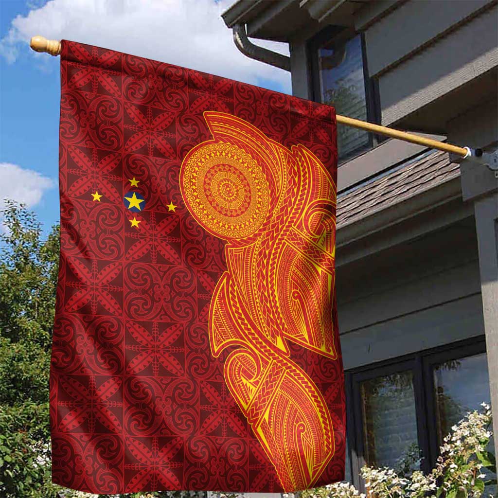 Niue Polynesian Hiapo Tattoo Art Garden Flag Half Style Red Yellow Color LT03 - Polynesian Pride