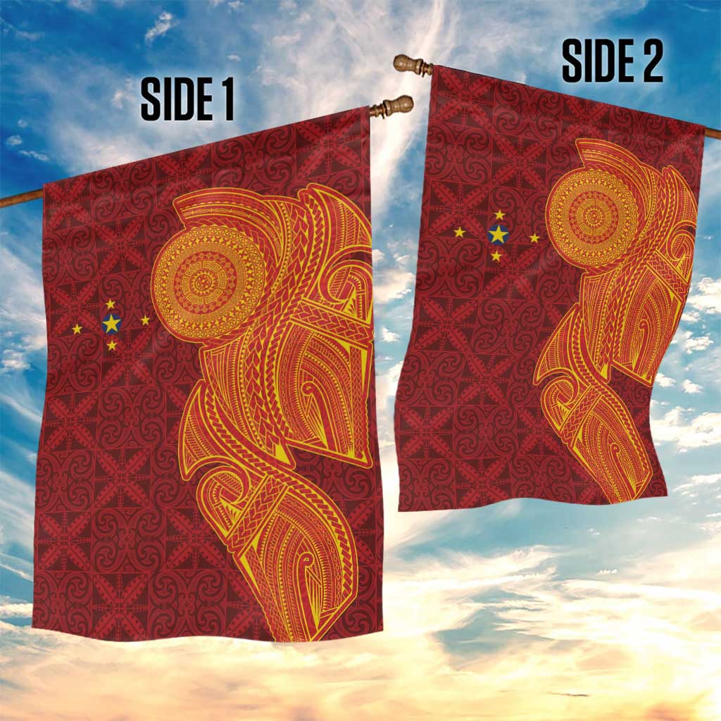 Niue Polynesian Hiapo Tattoo Art Garden Flag Half Style Red Yellow Color LT03 - Polynesian Pride