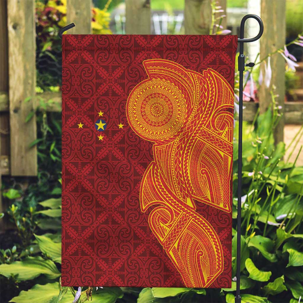 Niue Polynesian Hiapo Tattoo Art Garden Flag Half Style Red Yellow Color LT03 Garden Flag Red - Polynesian Pride