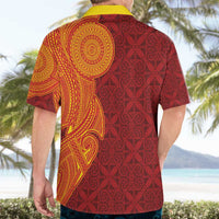 Niue Polynesian Hiapo Tattoo Art Hawaiian Shirt Half Style Red Yellow Color - Polynesian Pride