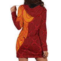 Niue Polynesian Hiapo Tattoo Art Hoodie Dress Half Style Red Yellow Color - Polynesian Pride