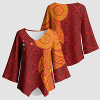 Niue Polynesian Hiapo Tattoo Art Kimono Sleeve Blouse Half Style Red Yellow Color - Polynesian Pride