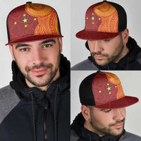 Niue Polynesian Hiapo Tattoo Art Mesh Trucker Cap Half Style Red Yellow Color - Polynesian Pride