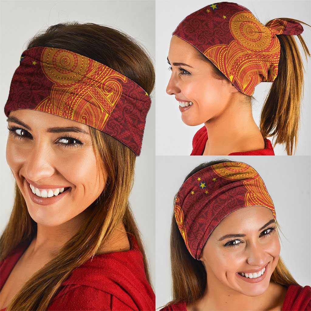 Niue Polynesian Hiapo Tattoo Art Neck Gaiter Half Style Red Yellow Color - Polynesian Pride