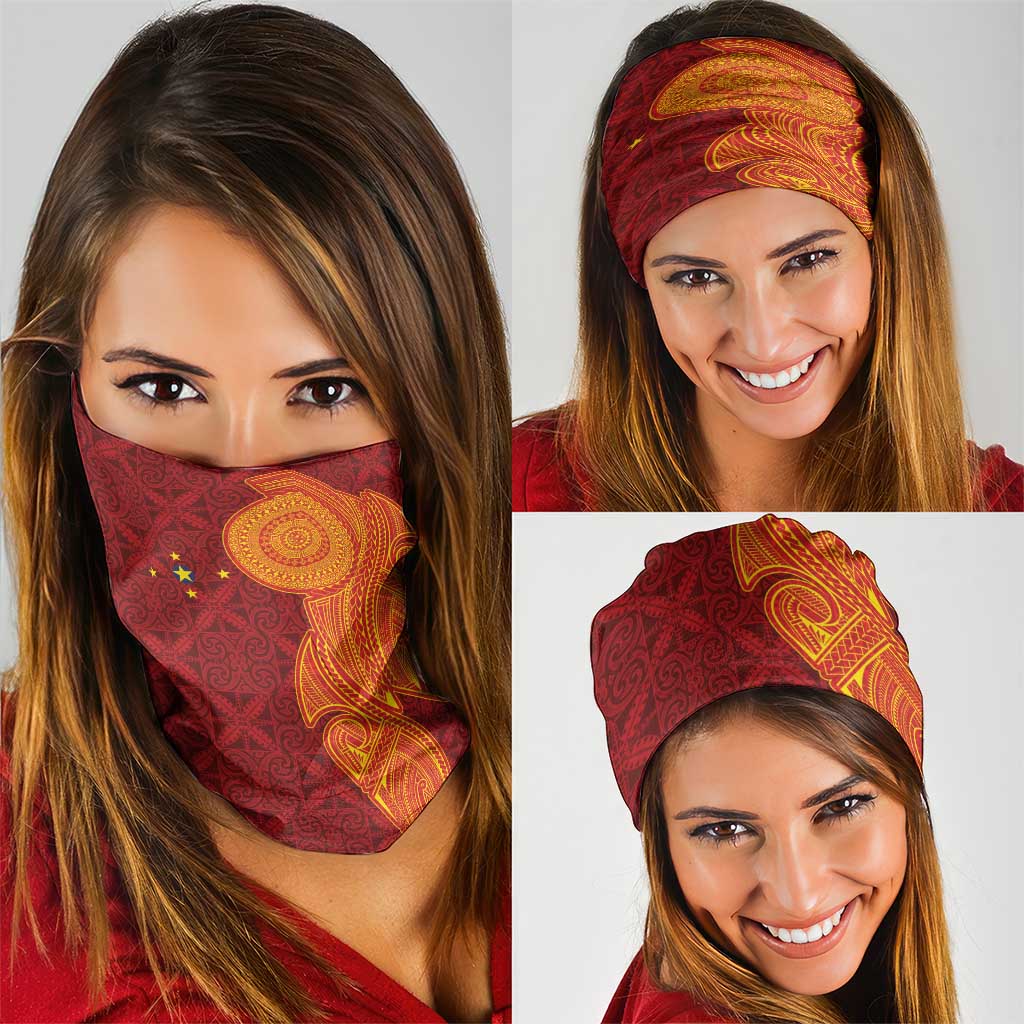Niue Polynesian Hiapo Tattoo Art Neck Gaiter Half Style Red Yellow Color - Polynesian Pride