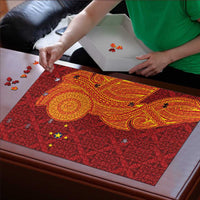 Niue Polynesian Hiapo Tattoo Art Puzzle Half Style Red Yellow Color - Polynesian Pride