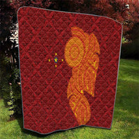 Niue Polynesian Hiapo Tattoo Art Quilt Half Style Red Yellow Color - Polynesian Pride