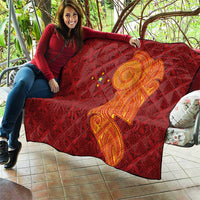 Niue Polynesian Hiapo Tattoo Art Quilt Half Style Red Yellow Color - Polynesian Pride