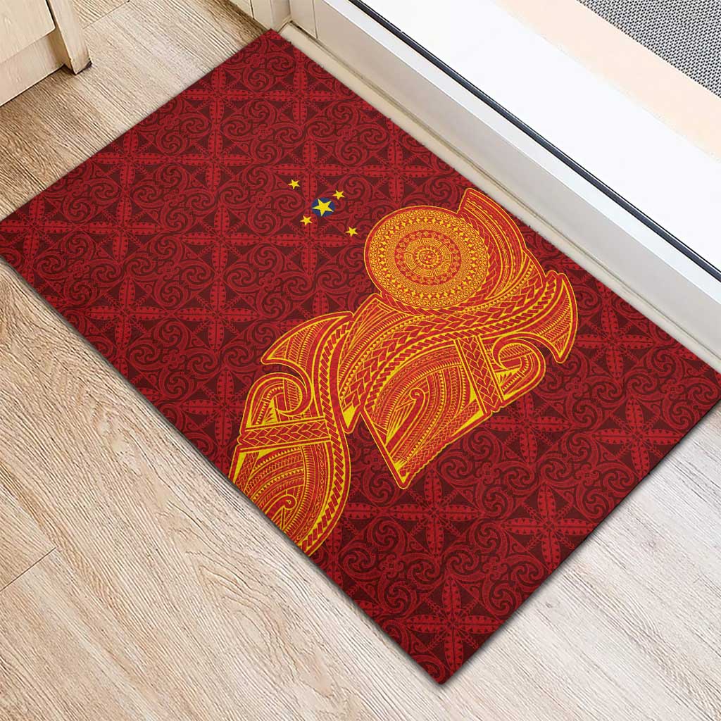 Niue Polynesian Hiapo Tattoo Art Rubber Doormat Half Style Red Yellow Color - Polynesian Pride