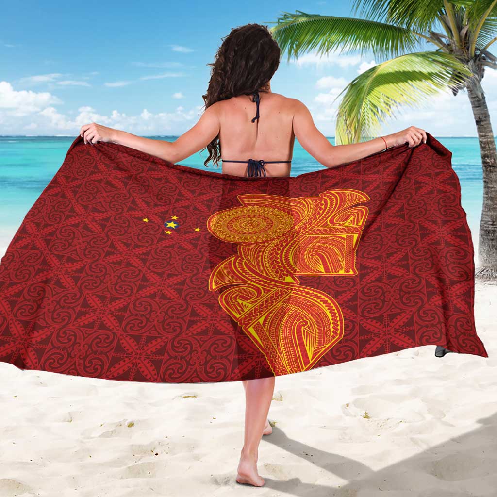 Niue Polynesian Hiapo Tattoo Art Sarong Half Style Red Yellow Color - Polynesian Pride