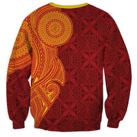Niue Polynesian Hiapo Tattoo Art Sweatshirt Half Style Red Yellow Color - Polynesian Pride