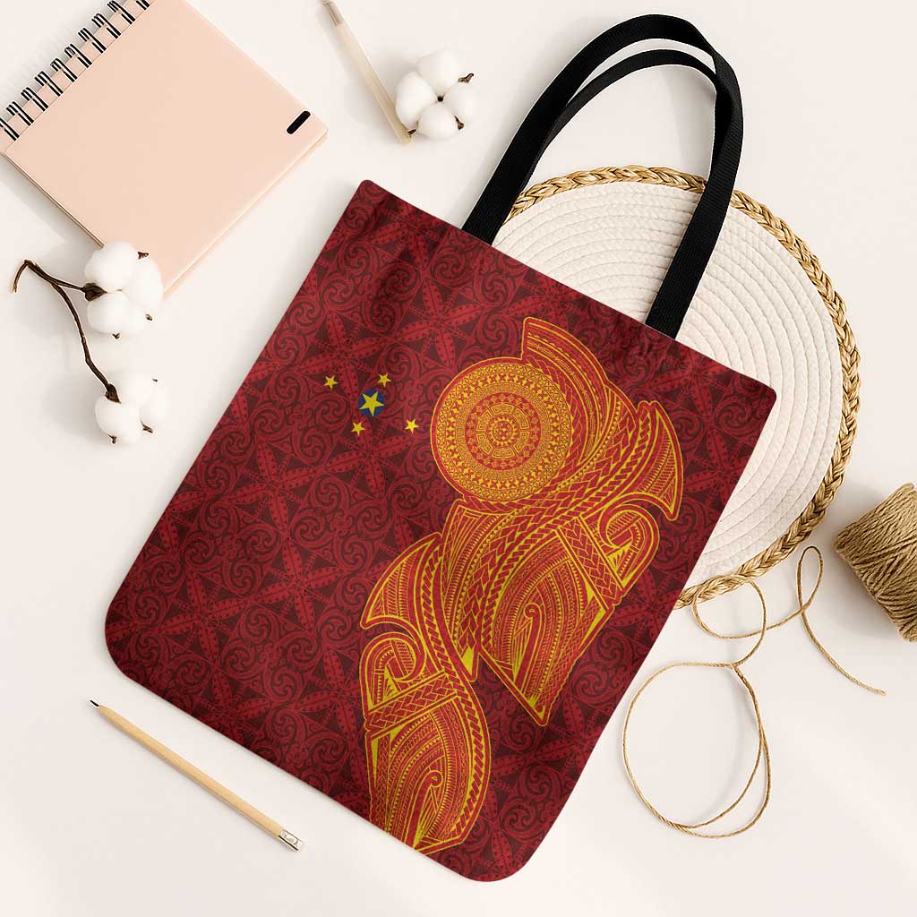 Niue Polynesian Hiapo Tattoo Art Tote Bag Half Style Red Yellow Color - Polynesian Pride