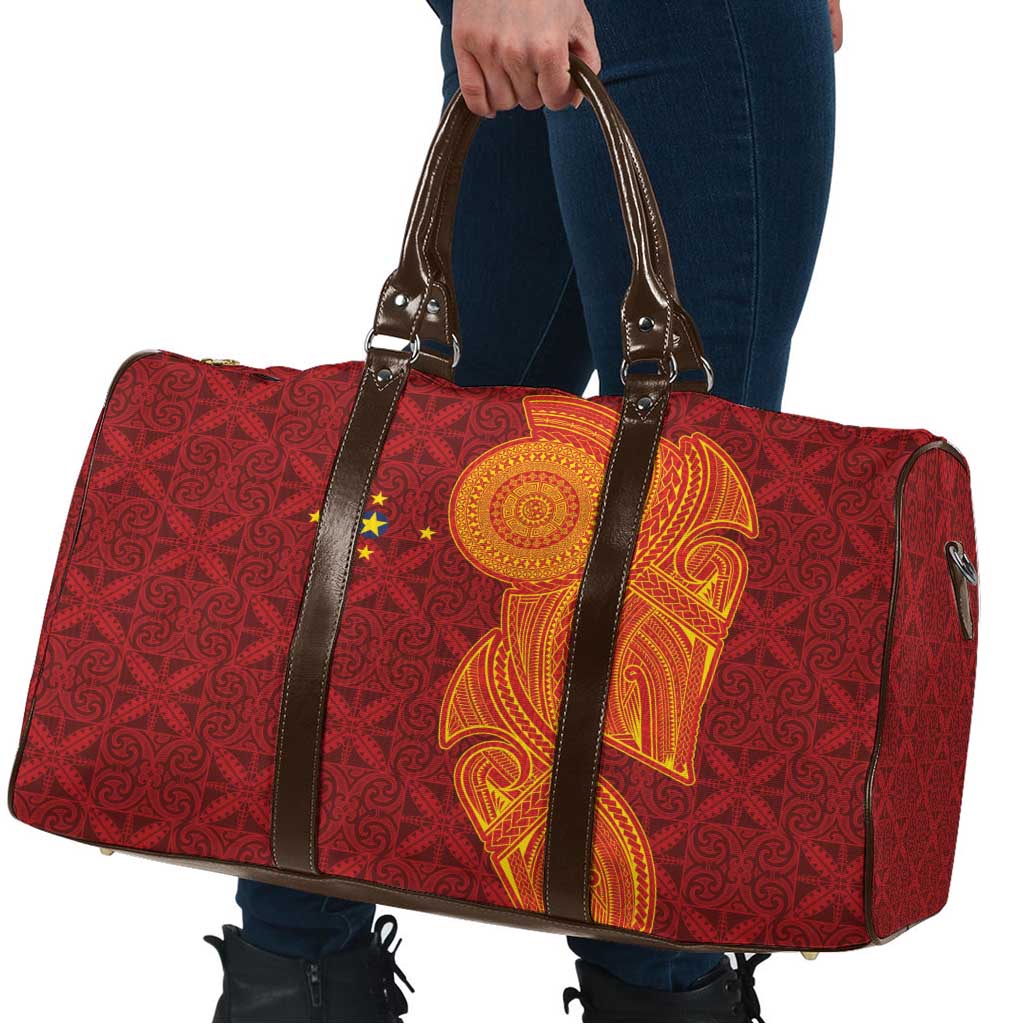 Niue Polynesian Hiapo Tattoo Art Travel Bag Half Style Red Yellow Color - Polynesian Pride
