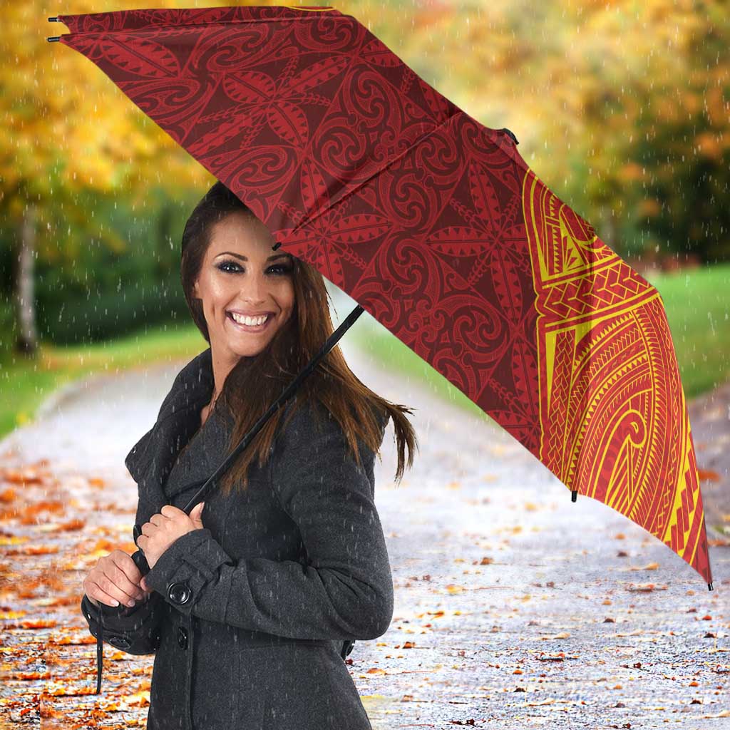 Niue Polynesian Hiapo Tattoo Art Umbrella Half Style Red Yellow Color - Polynesian Pride