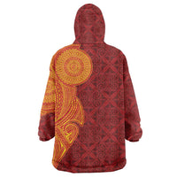Niue Polynesian Hiapo Tattoo Art Wearable Blanket Hoodie Half Style Red Yellow Color - Polynesian Pride