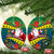 New Caledonia Christmas Ceramic Ornament Santa Claus and Kanak Flag Mix Poinsettia Maori Pattern LT03 Oval Green - Polynesian Pride