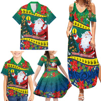 New Caledonia Christmas Family Matching Summer Maxi Dress and Hawaiian Shirt Santa Claus and Kanak Flag Mix Poinsettia Maori Pattern LT03 - Polynesian Pride