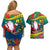 Personalised New Caledonia Christmas Couples Matching Off Shoulder Short Dress and Hawaiian Shirt Santa Claus and Kanak Flag Mix Poinsettia Maori Pattern LT03 - Polynesian Pride