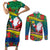 Personalised New Caledonia Christmas Couples Matching Short Sleeve Bodycon Dress and Long Sleeve Button Shirt Santa Claus and Kanak Flag Mix Poinsettia Maori Pattern LT03 Green - Polynesian Pride