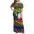 Personalised New Caledonia Christmas Family Matching Off Shoulder Maxi Dress and Hawaiian Shirt Santa Claus and Kanak Flag Mix Poinsettia Maori Pattern LT03 Mom's Dress Green - Polynesian Pride