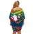 Personalised New Caledonia Christmas Family Matching Off Shoulder Short Dress and Hawaiian Shirt Santa Claus and Kanak Flag Mix Poinsettia Maori Pattern LT03 - Polynesian Pride