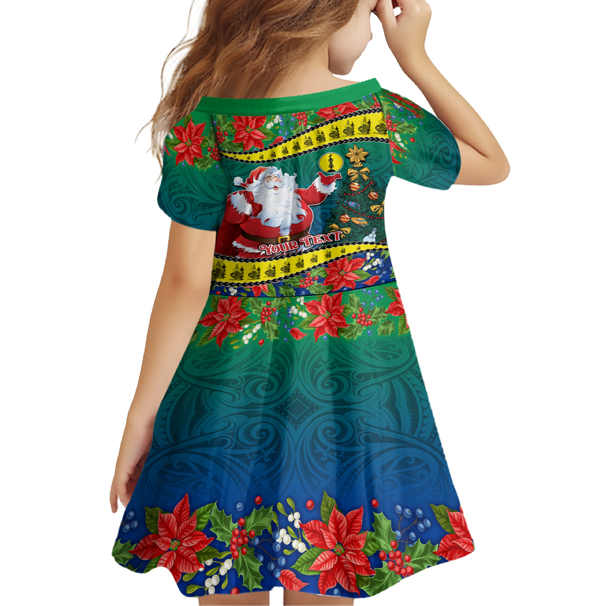 Personalised New Caledonia Christmas Family Matching Short Sleeve Bodycon Dress and Hawaiian Shirt Santa Claus and Kanak Flag Mix Poinsettia Maori Pattern LT03 - Polynesian Pride