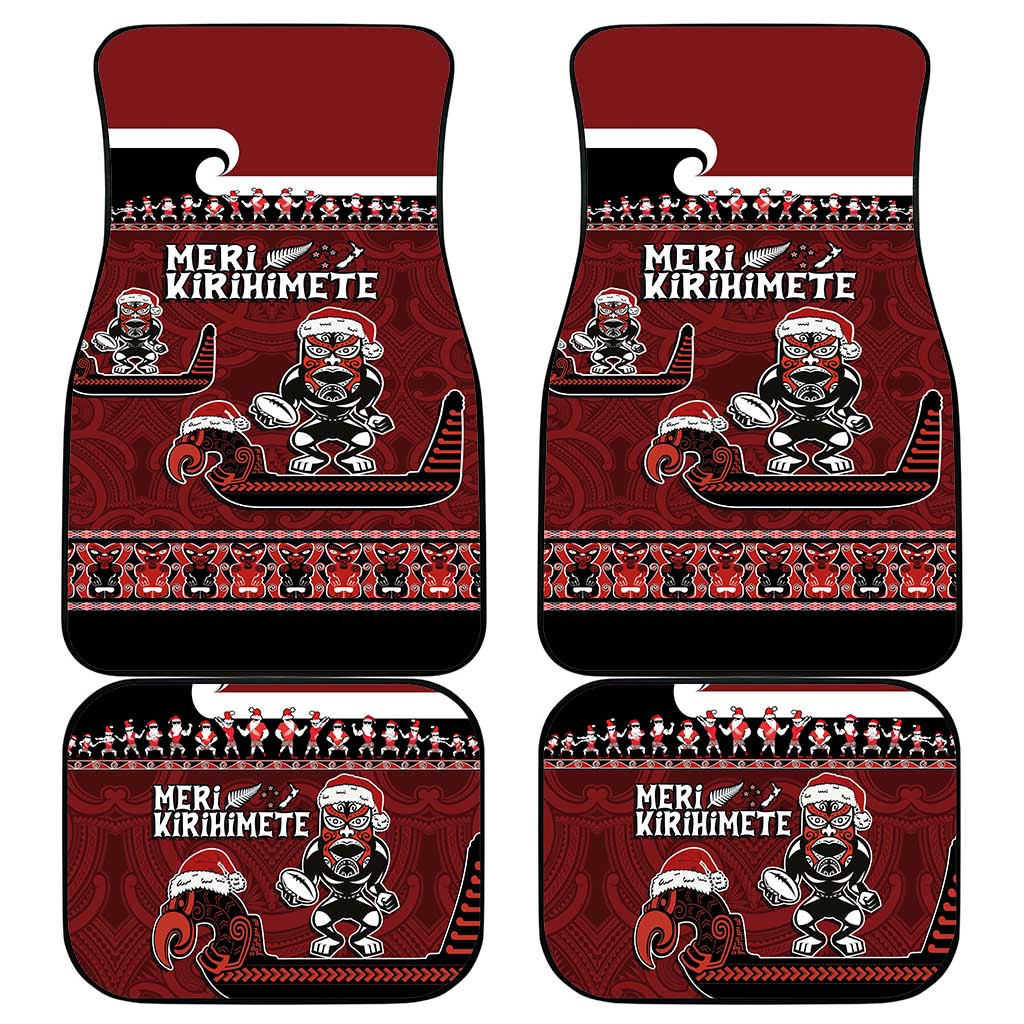 New Zealand Christmas Car Mats Meri Kirihimete Aotearoa Warrior on Waka with Maori Art Tattoo