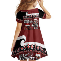 New Zealand Christmas Family Matching Long Sleeve Bodycon Dress and Hawaiian Shirt Meri Kirihimete Aotearoa Warrior on Waka with Maori Art Tattoo LT03 - Polynesian Pride