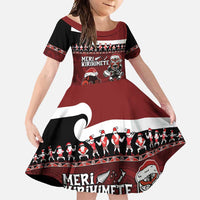 New Zealand Christmas Family Matching Off Shoulder Maxi Dress and Hawaiian Shirt Meri Kirihimete Aotearoa Warrior on Waka with Maori Art Tattoo LT03 Daughter's Dress Red - Polynesian Pride