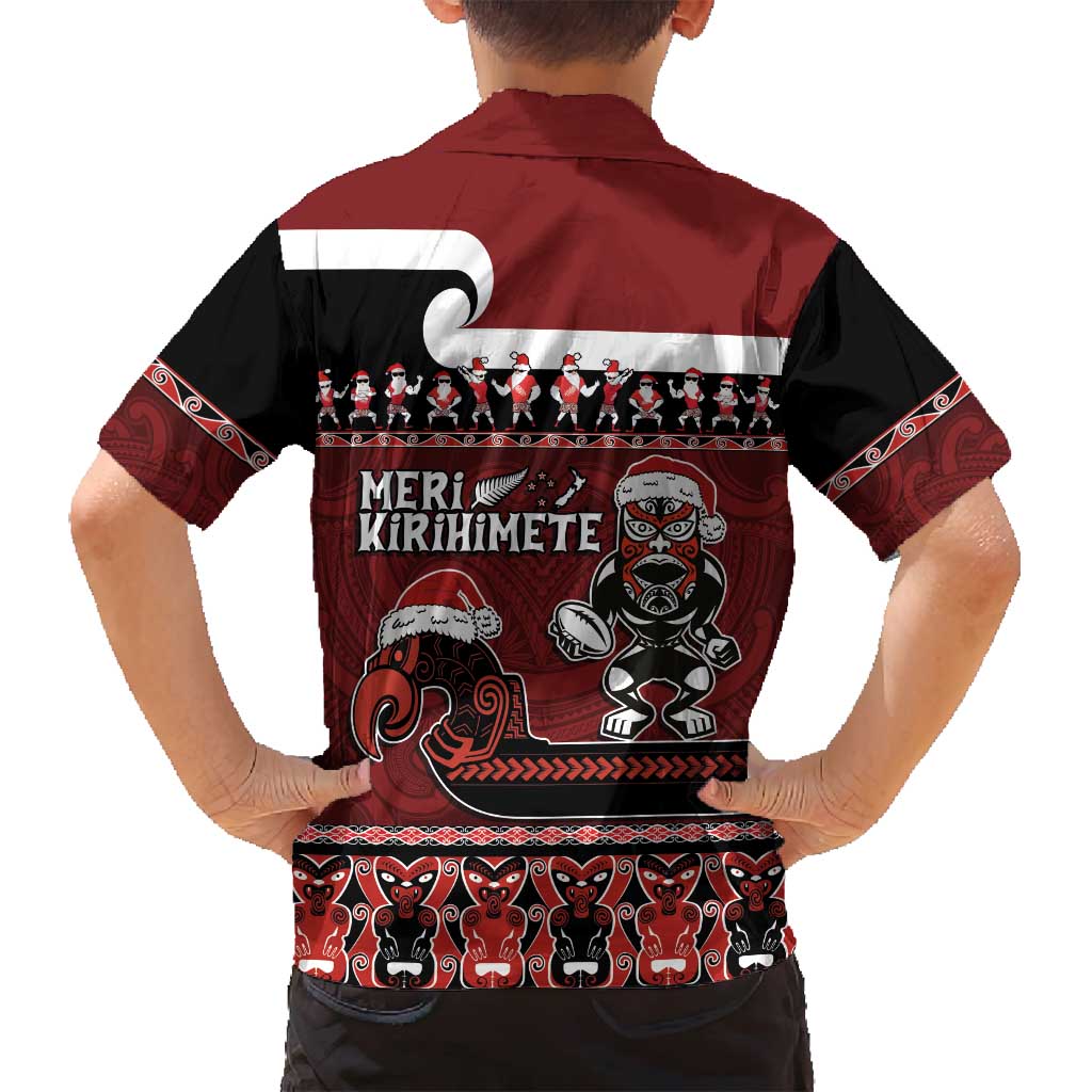 New Zealand Christmas Family Matching Summer Maxi Dress and Hawaiian Shirt Meri Kirihimete Aotearoa Warrior on Waka with Maori Art Tattoo LT03 - Polynesian Pride