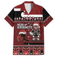 New Zealand Christmas Family Matching Summer Maxi Dress and Hawaiian Shirt Meri Kirihimete Aotearoa Warrior on Waka with Maori Art Tattoo LT03 Dad's Shirt - Short Sleeve Red - Polynesian Pride