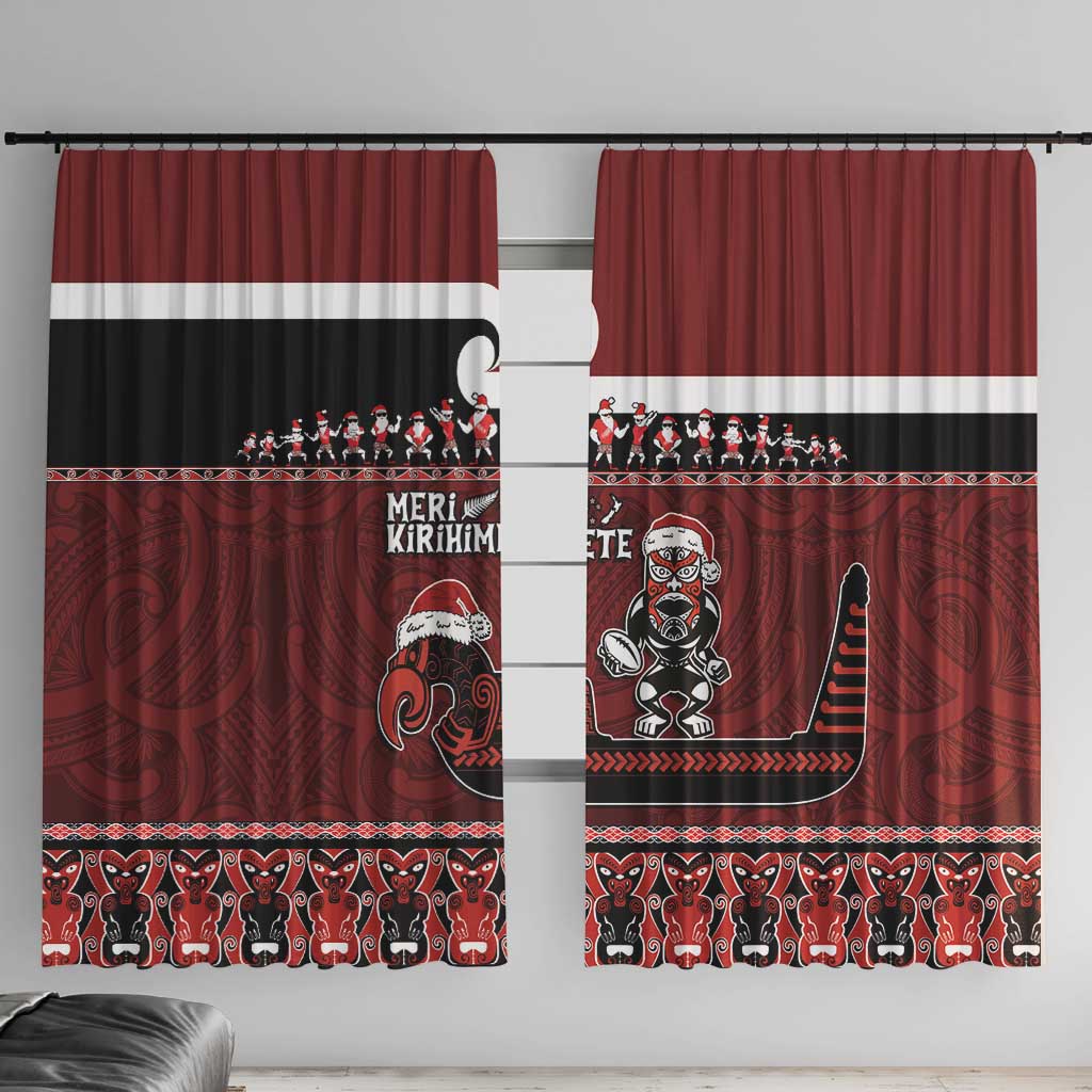 New Zealand Christmas Window Curtain Meri Kirihimete Aotearoa Warrior on Waka with Maori Art Tattoo