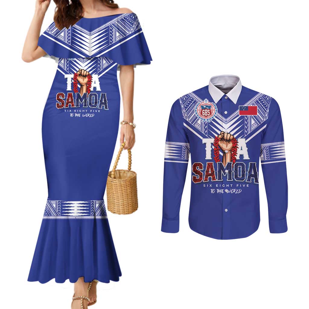 Toa Samoa Rugby Couples Matching Mermaid Dress and Long Sleeve Button Shirt Six Eight Five to The World